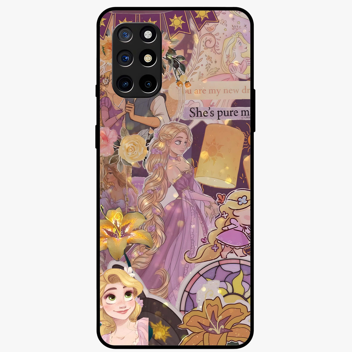 Magical Tangled Dream Glass Case showing flat back view with dreamy tangled artwork and glossy glass finish.