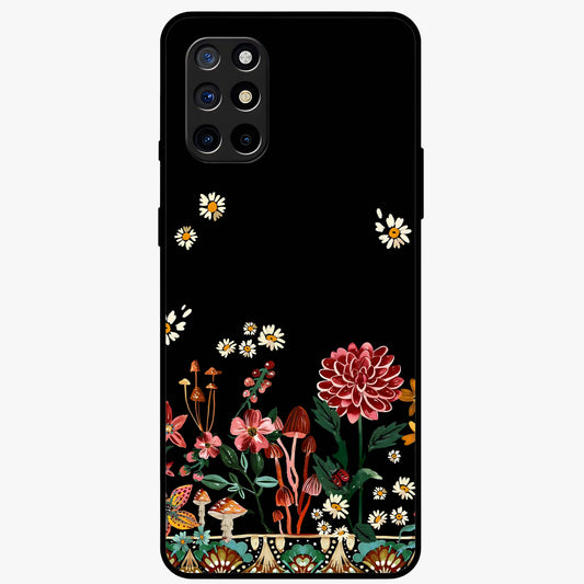Midnight Bloom Pattern Glass Case showing flat back view with dark floral pattern artwork and glossy glass finish.