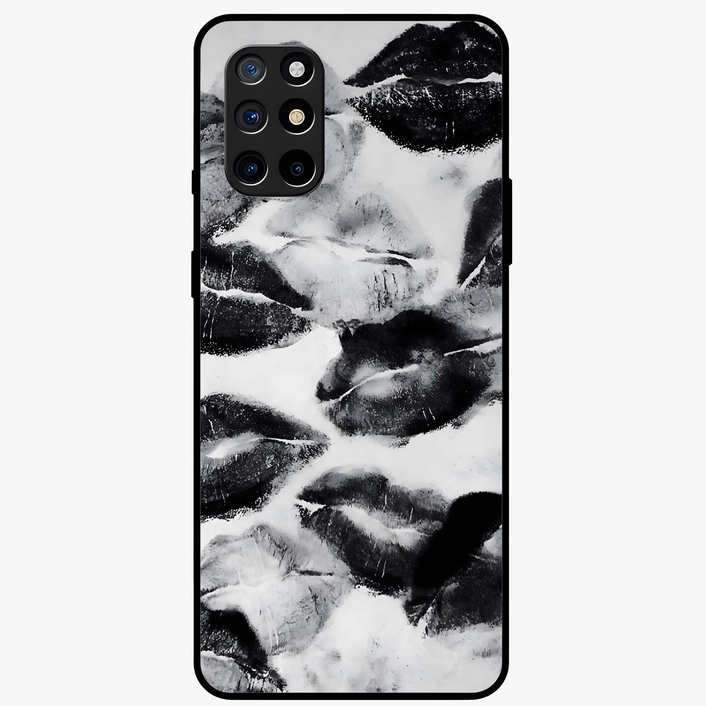 Midnight Kiss Marks Glass Case showing flat back view with lipstick kiss mark artwork and glossy glass finish.