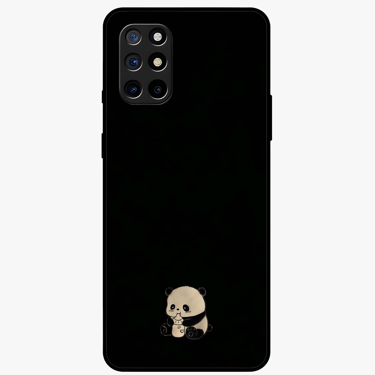 Midnight Panda Love Glass Case showing flat back view with cute panda themed artwork and glossy glass finish.