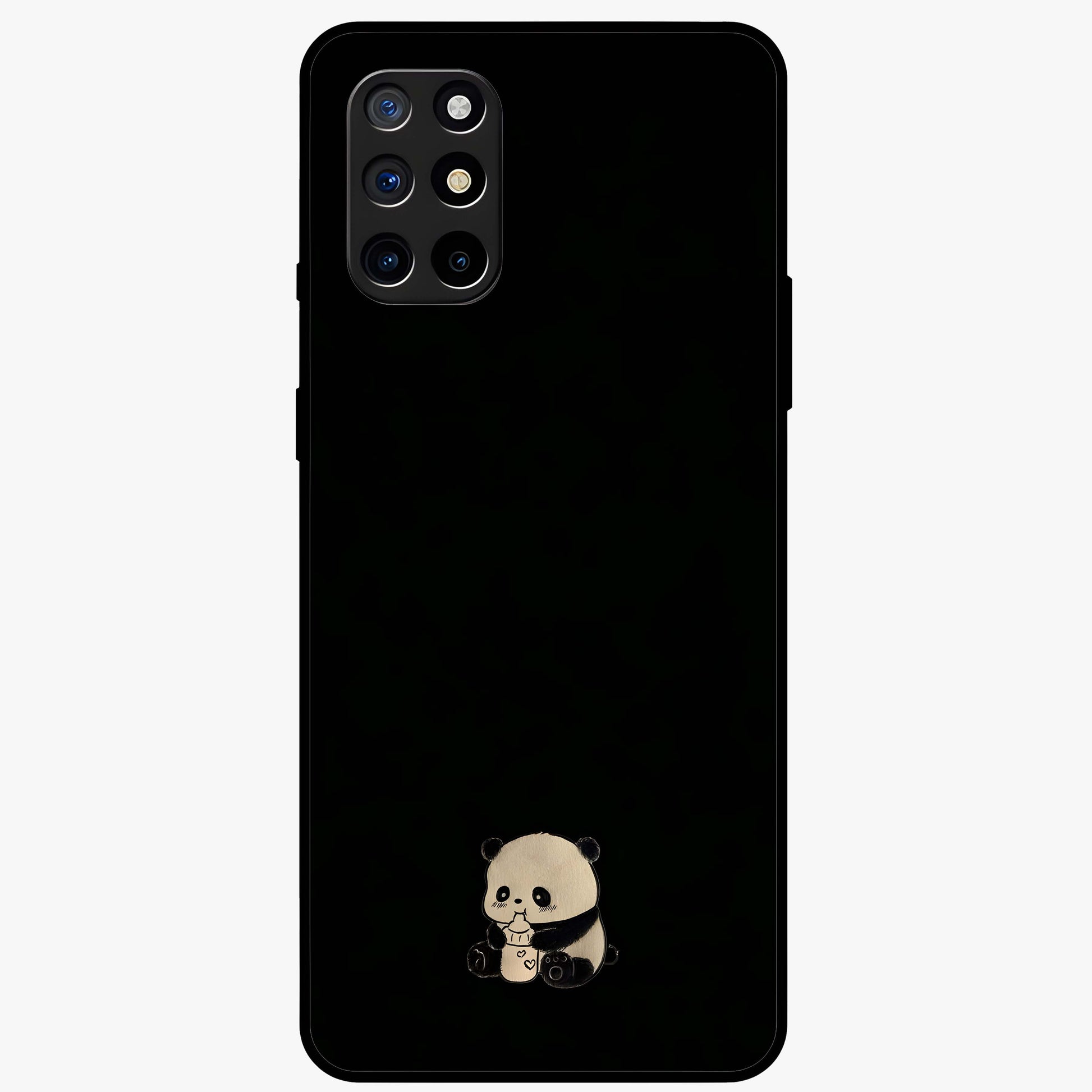 Midnight Panda Love Glass Case showing flat back view with cute panda themed artwork and glossy glass finish.