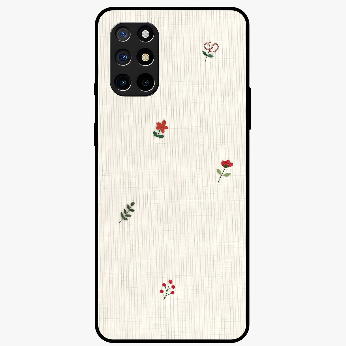 Minimal Petal Whispers Glass Case showing flat back view with soft minimal floral artwork and glossy glass finish.