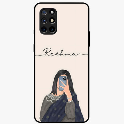 Mirror Mood Muse With Custom Name Glass Case showing flat back view with stylish mirrored artwork and personalized name design.
