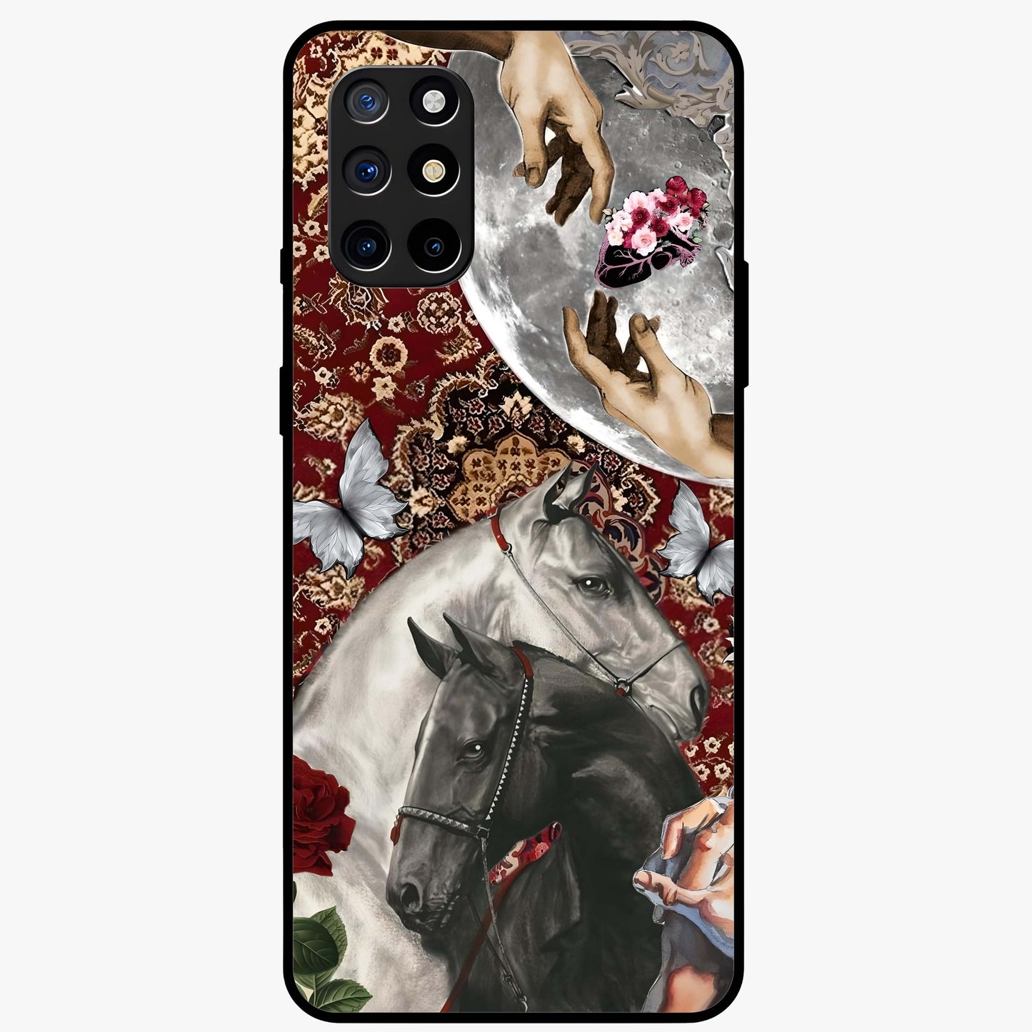 Moonlit Royal Stallion Glass Case showing flat back view with majestic horse under moonlight artwork and glossy glass finish.