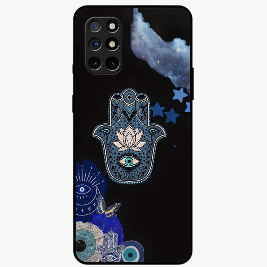 Mystic Hand Aura Glass Case showing flat back view with mystical hand symbol artwork and glossy glass finish.