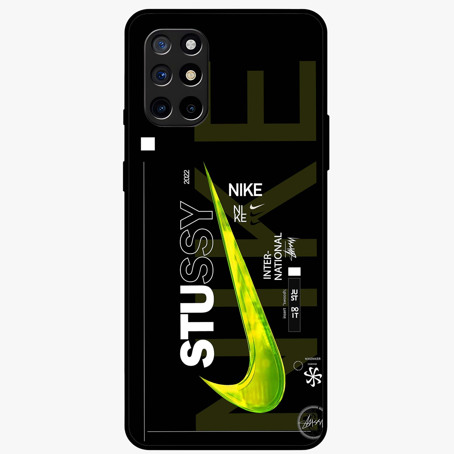 Neon Street Edition Glass Case showing flat back view with neon street style artwork and glossy glass finish.
