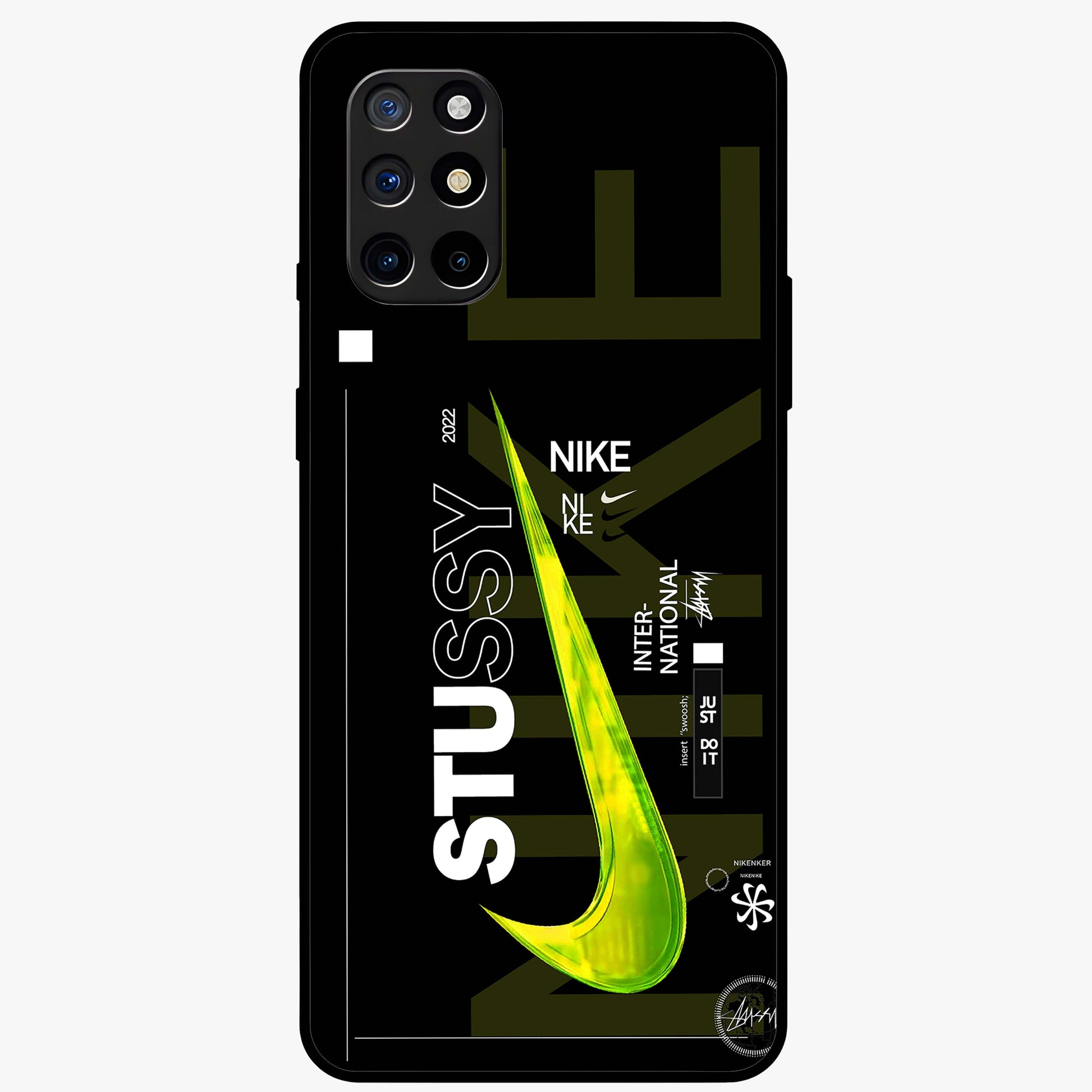 Neon Street Edition Glass Case showing flat back view with neon street style artwork and glossy glass finish.