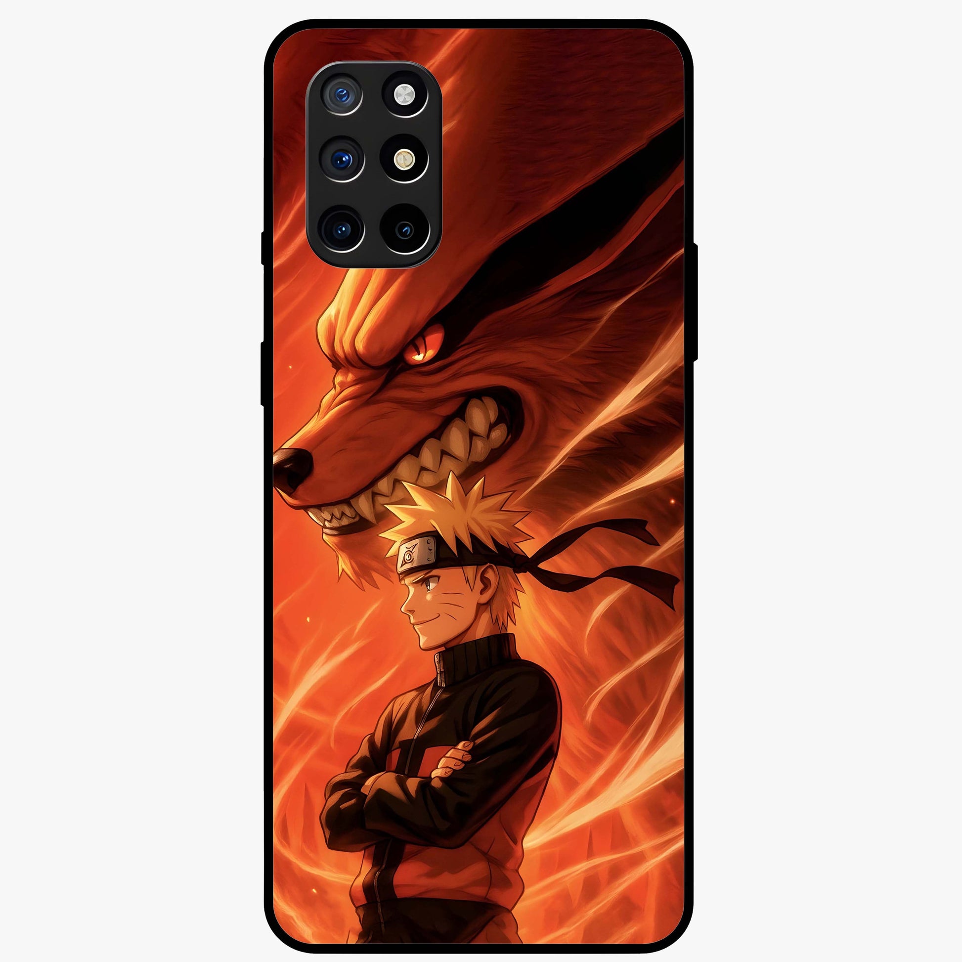 Nine Tails Legacy Glass Case showing flat back view with powerful nine-tailed fox inspired artwork and glossy glass finish.
