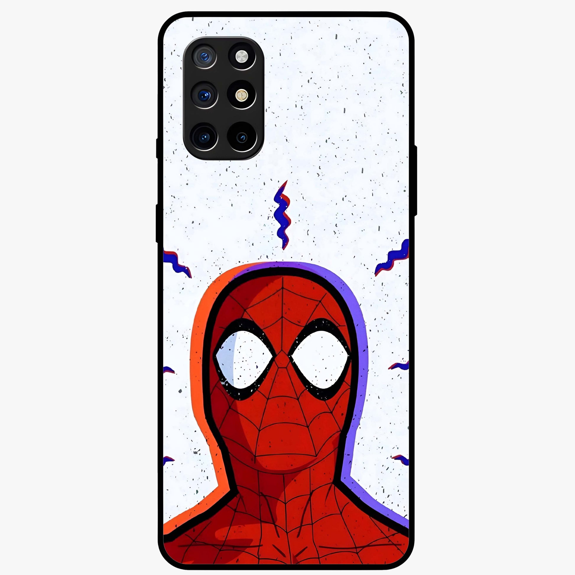Omg Spiderman Glass Case showing flat back view with bold superhero inspired artwork and glossy glass finish.