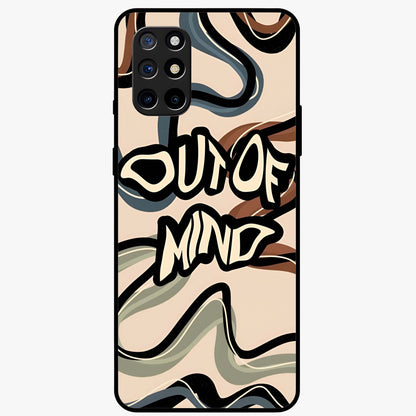 Out Of Mind Glass Case showing flat back view with expressive typography artwork and glossy glass finish.