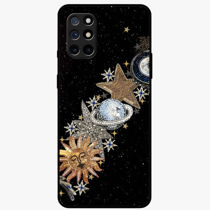 Pearls Universe Object Glass Case showing flat back view with pearl inspired cosmic artwork and glossy glass finish.