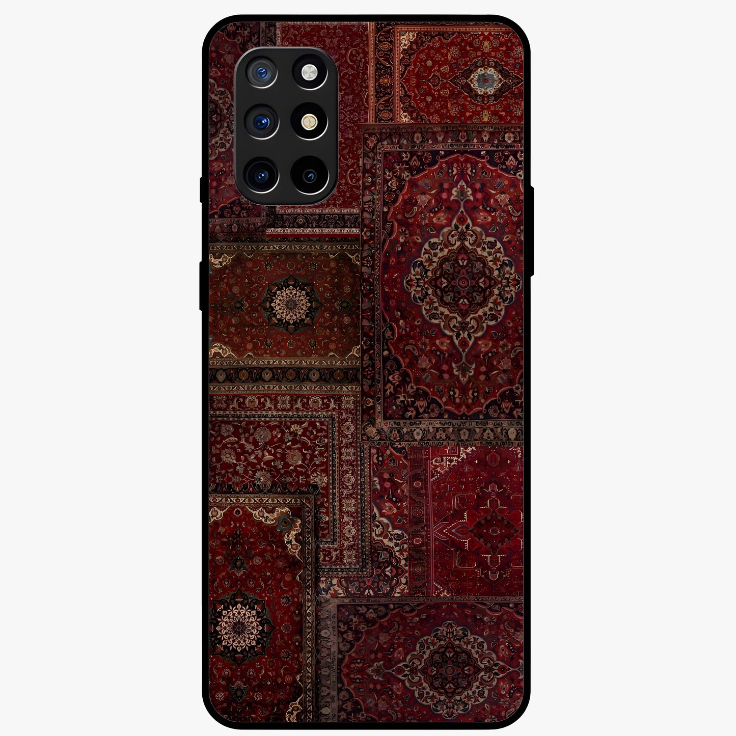 Persian Velvet Tale Glass Case showing flat back view with luxurious Persian velvet pattern artwork and glossy glass finish.