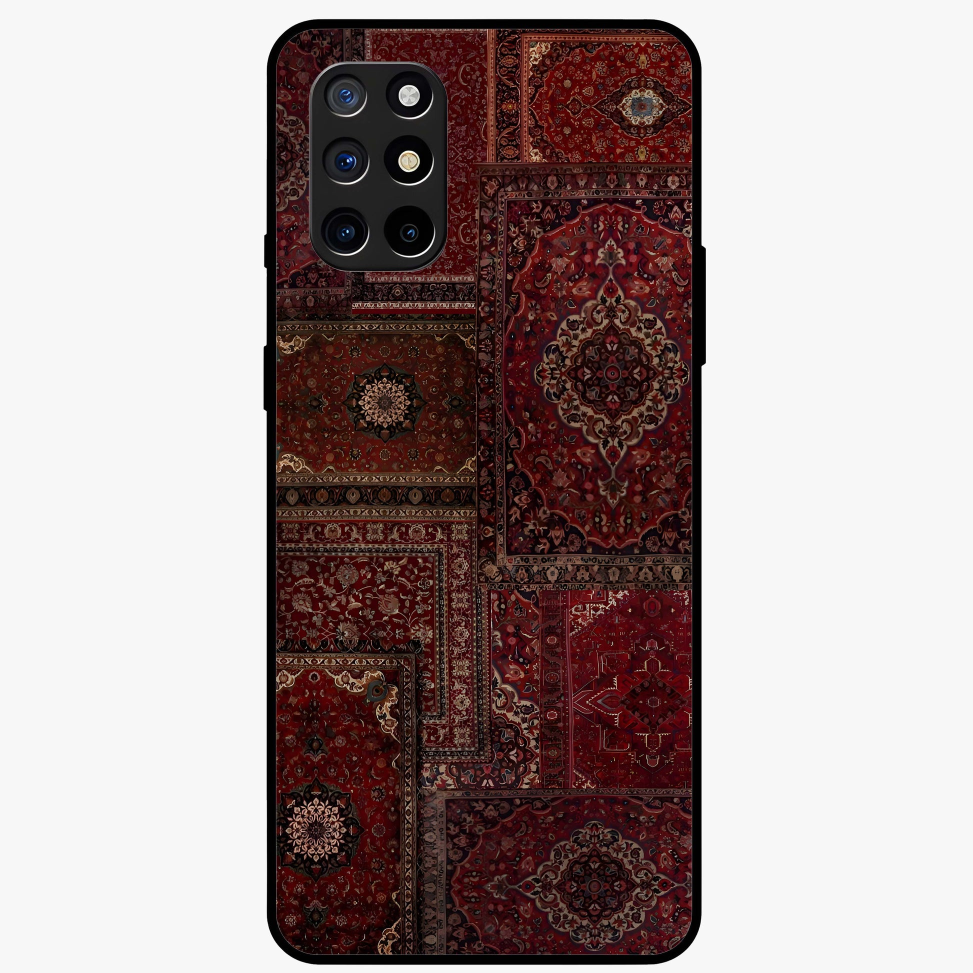 Persian Velvet Tale Glass Case showing flat back view with luxurious Persian velvet pattern artwork and glossy glass finish.