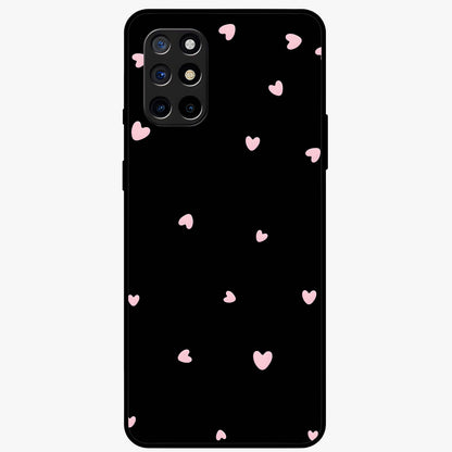 Pink Love Drops Glass Case showing flat back view with playful pink heart drops artwork and glossy glass finish.