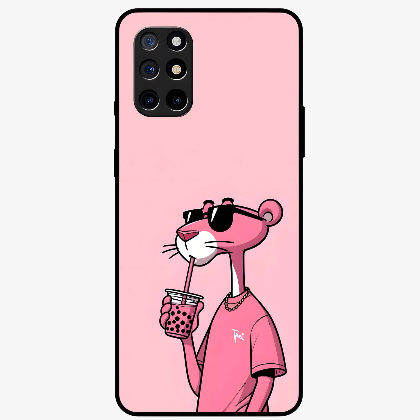 Pink Panther Glass Case showing flat back view with iconic pink panther artwork and glossy glass finish.