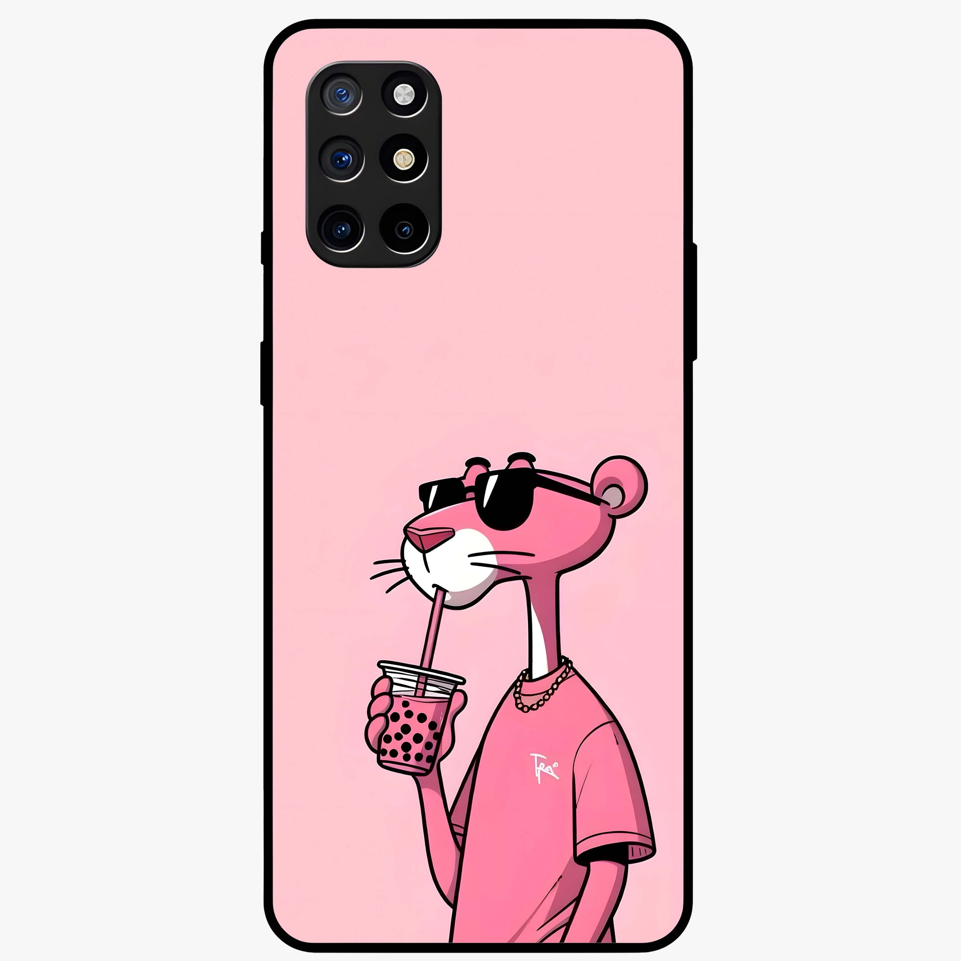 Pink Panther Glass Case showing flat back view with iconic pink panther artwork and glossy glass finish.