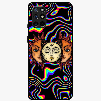 Psychedelic Sun Glass Case showing flat back view with colorful psychedelic sun artwork and glossy glass finish.