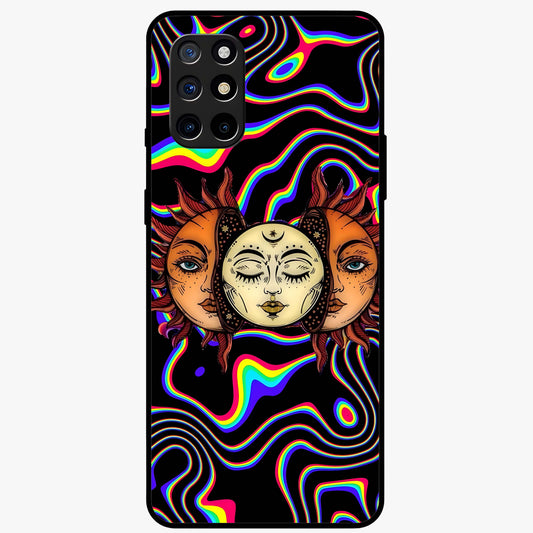 Psychedelic Sun Glass Case showing flat back view with colorful psychedelic sun artwork and glossy glass finish.