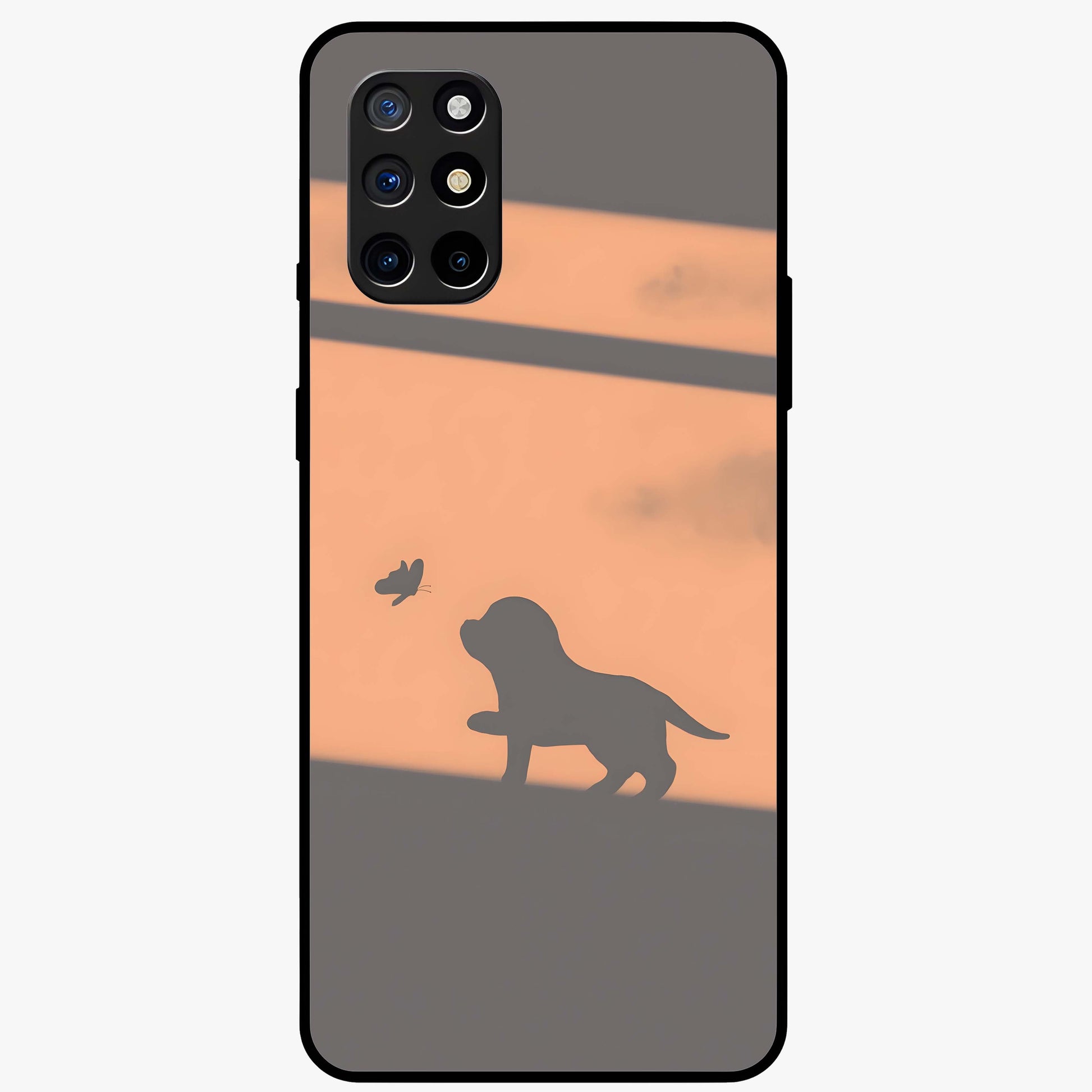 Puppy Shadow Art Glass Case showing flat back view with cute puppy shadow style artwork and glossy glass finish.