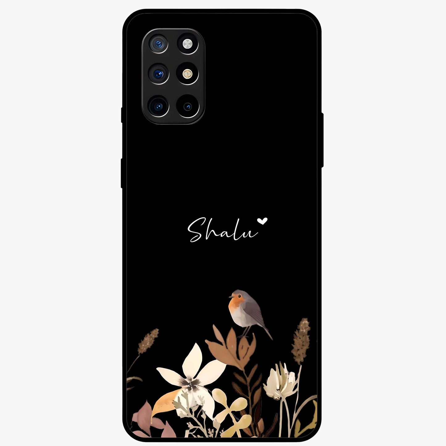 Quiet Garden Tune Custom Name Glass Case showing flat back view with peaceful garden artwork and personalized name design.