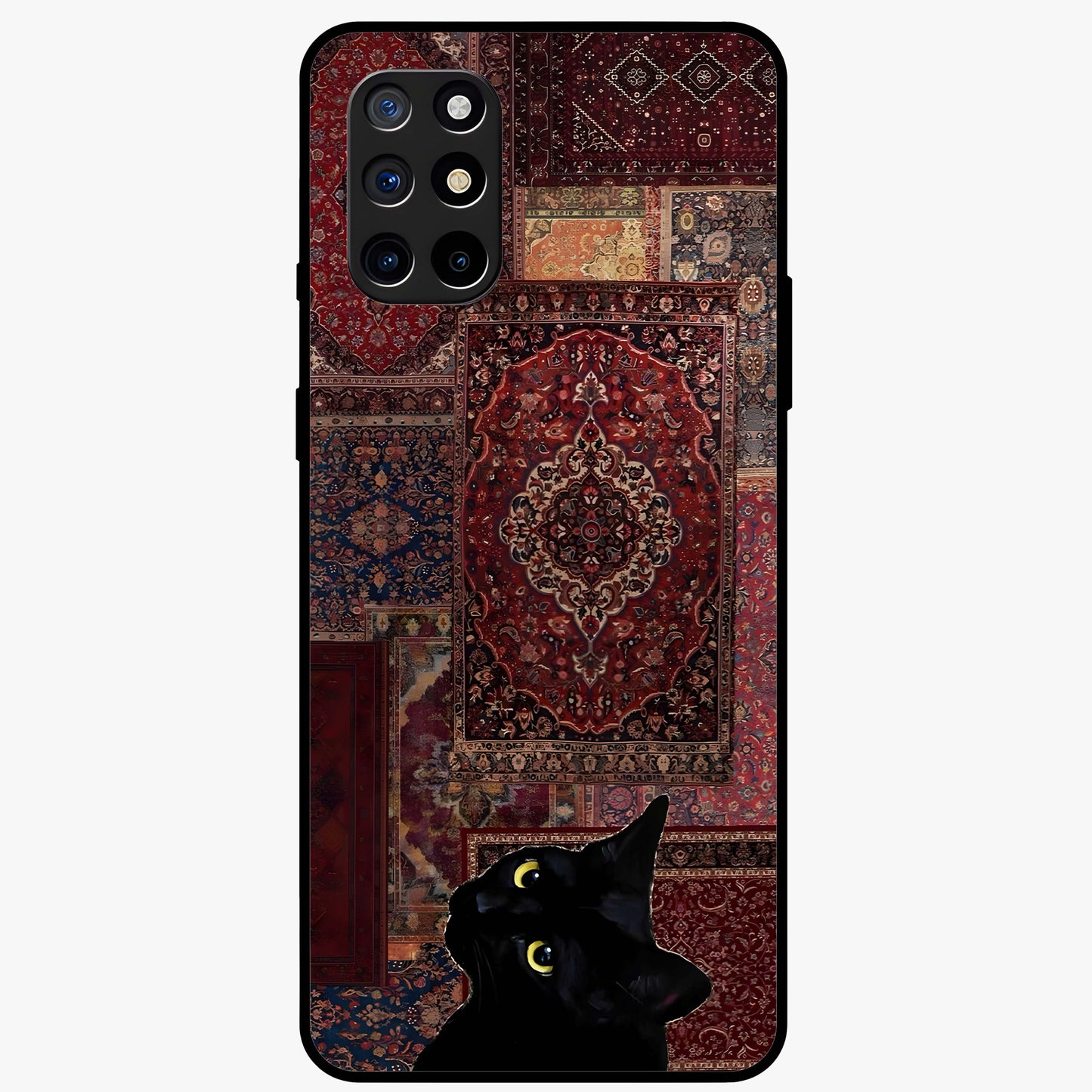 Regal Magic Cat Apple Glass Case showing flat back view with magical cat artwork holding apple and glossy glass finish.
