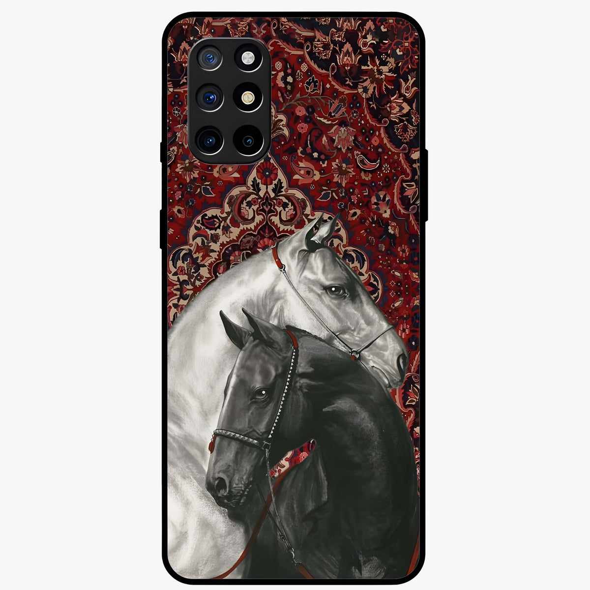 Regal Stallion Tapestry Glass Case showing flat back view with majestic horse tapestry artwork and glossy glass finish.