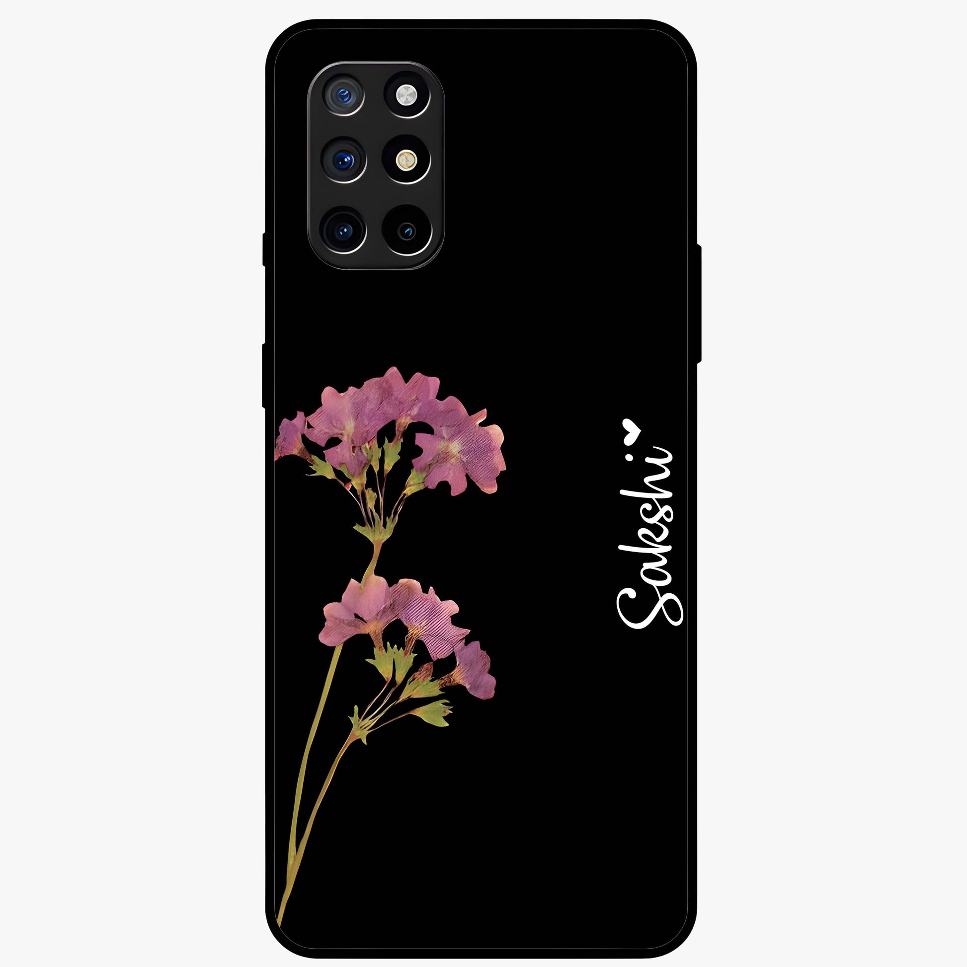 Riching Lavender Flower Custom Name Glass Case showing flat back view with lavender floral artwork and personalized name design.