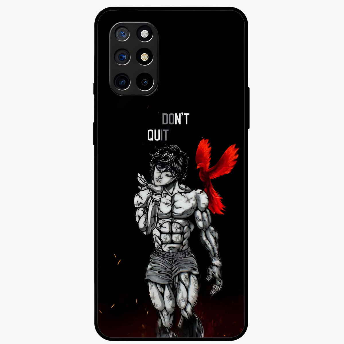 Rise Beyond Limits Glass Case showing flat back view with motivational typography artwork and glossy glass finish.
