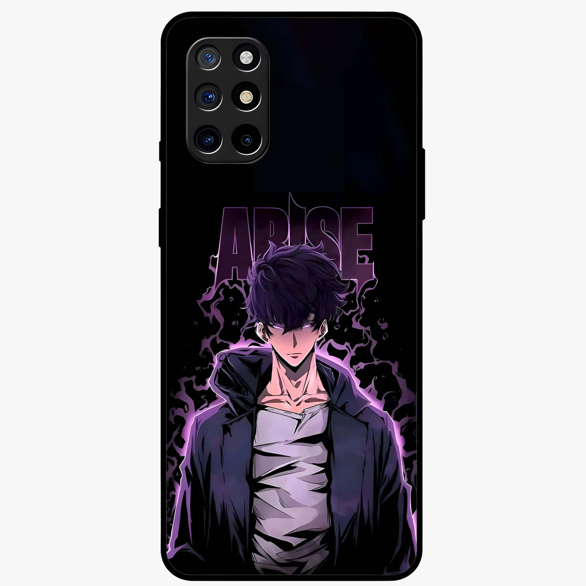 Shadow Monarch Awakening Glass Case showing flat back view with powerful dark monarch themed artwork and glossy glass finish.