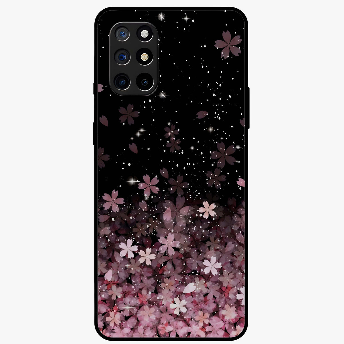 Small Starry Flowers Glass Case showing flat back view with delicate starry floral artwork and glossy glass finish.