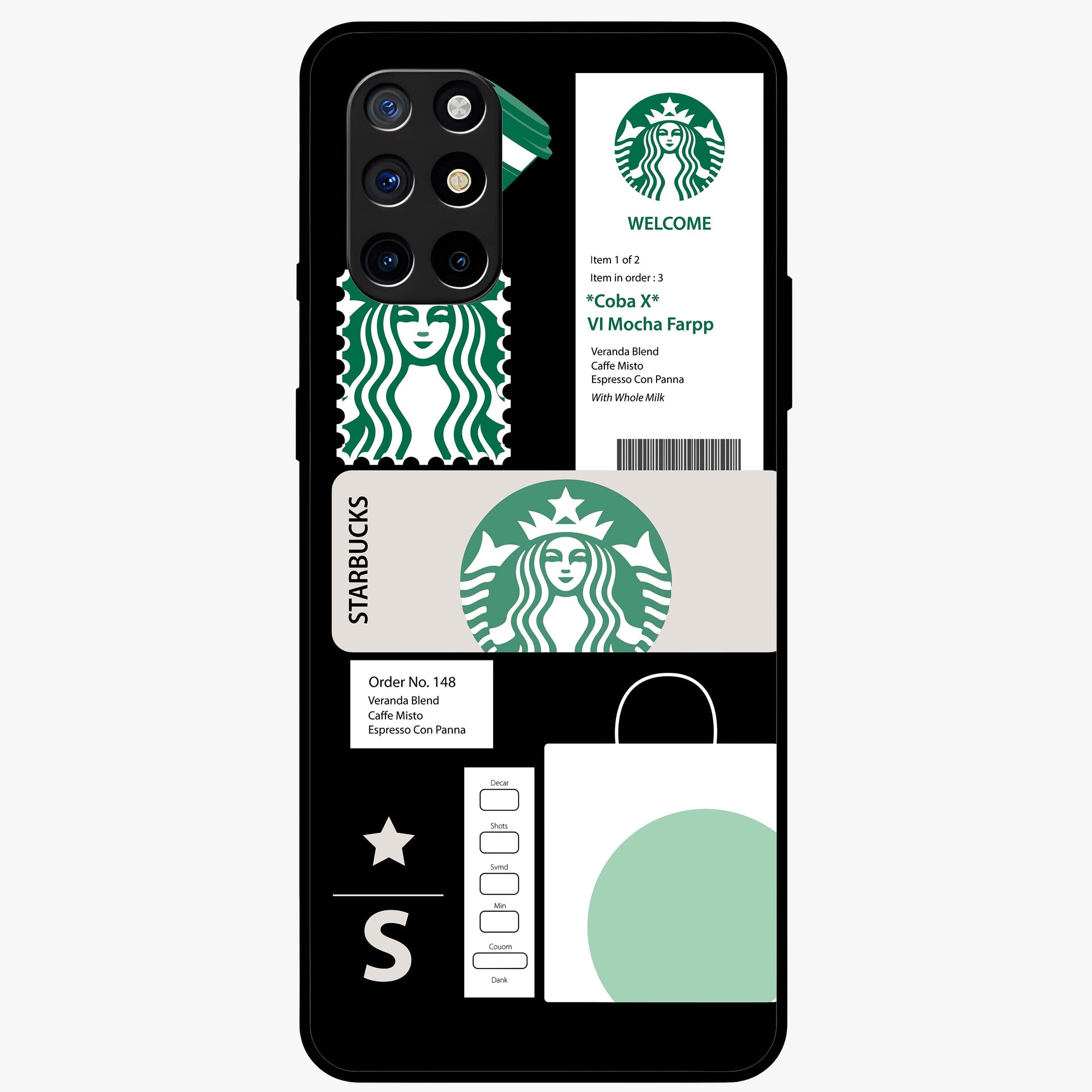 Starbucks Mocha Glass Case showing flat back view with coffee inspired artwork and glossy glass finish.