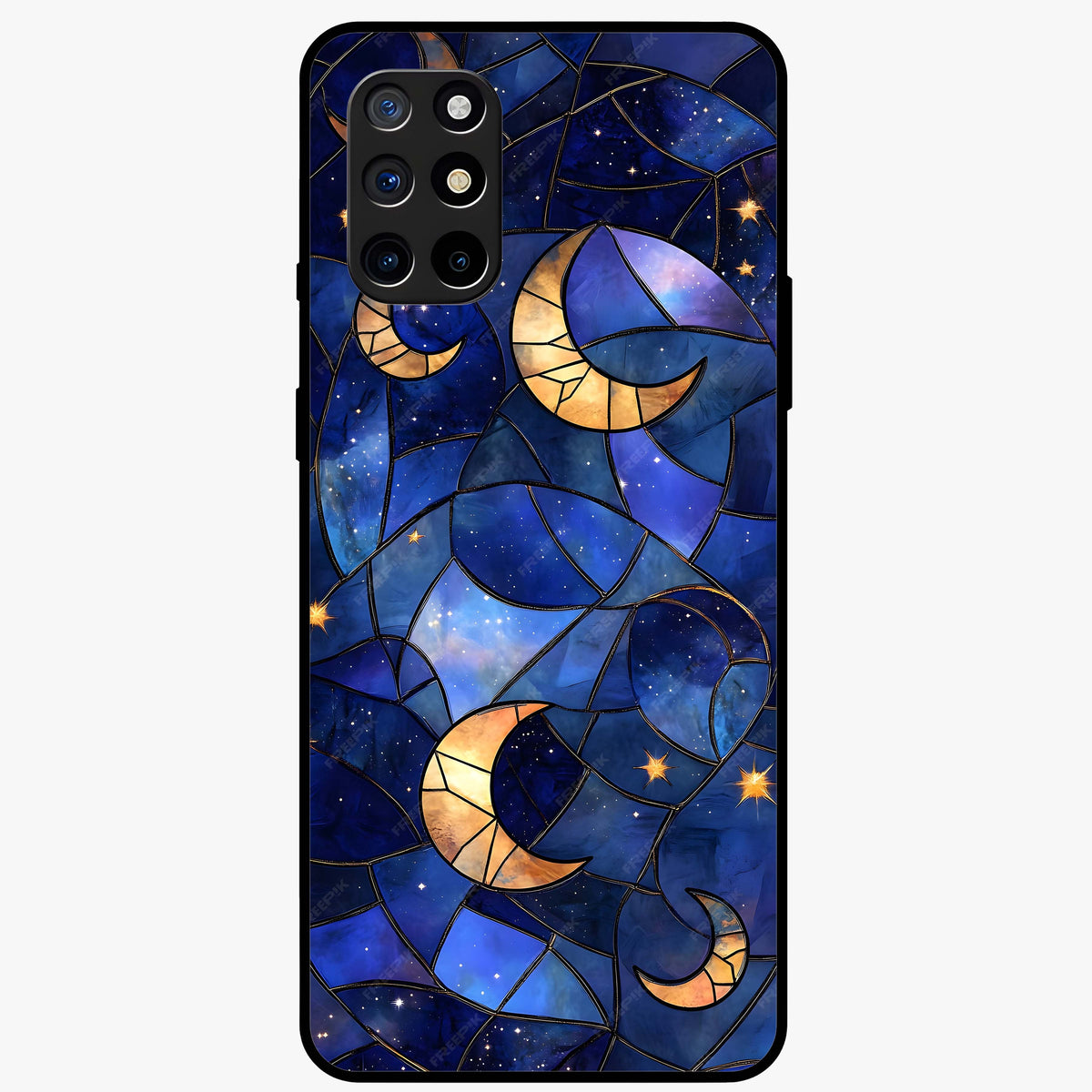 Starlit Sky Tapestry Glass Case showing flat back view with decorative starry sky tapestry artwork and glossy glass finish.
