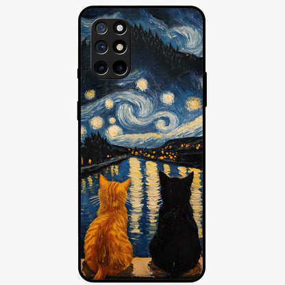 Starry River Cats Glass Case showing flat back view with cats by a starry river artwork and glossy glass finish.