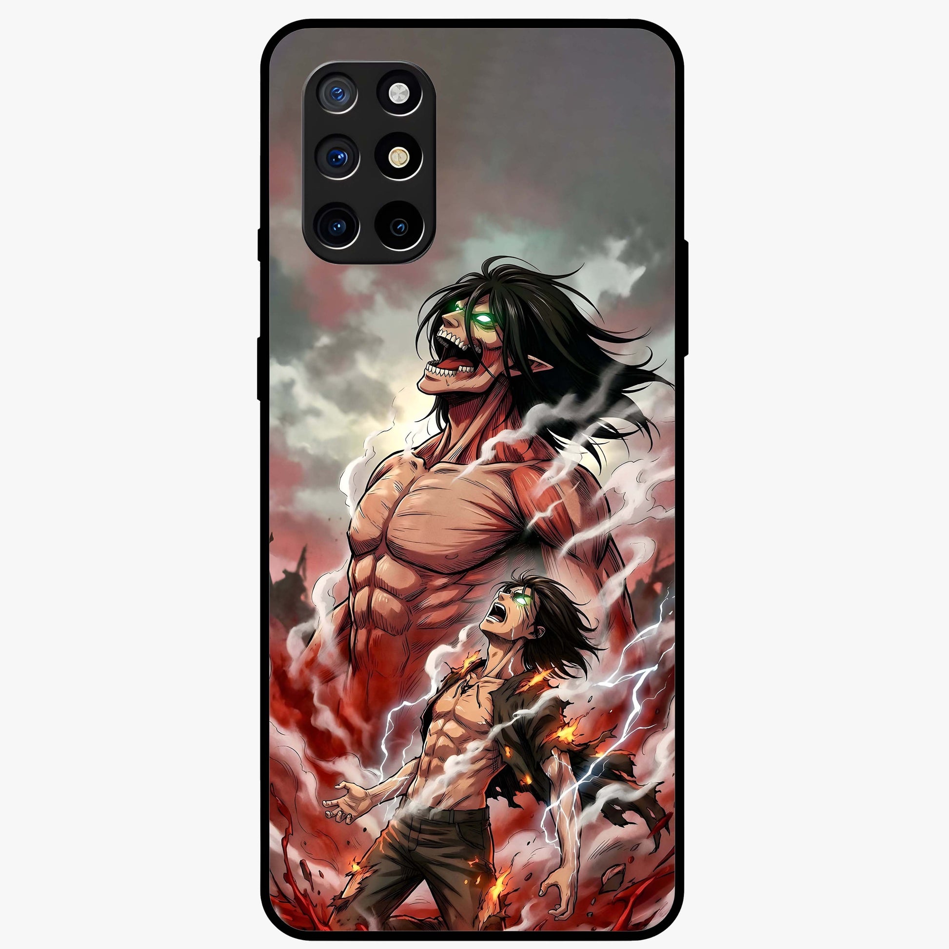 Titan Awakening Fury Glass Case showing flat back view with powerful titan inspired artwork and glossy glass finish.