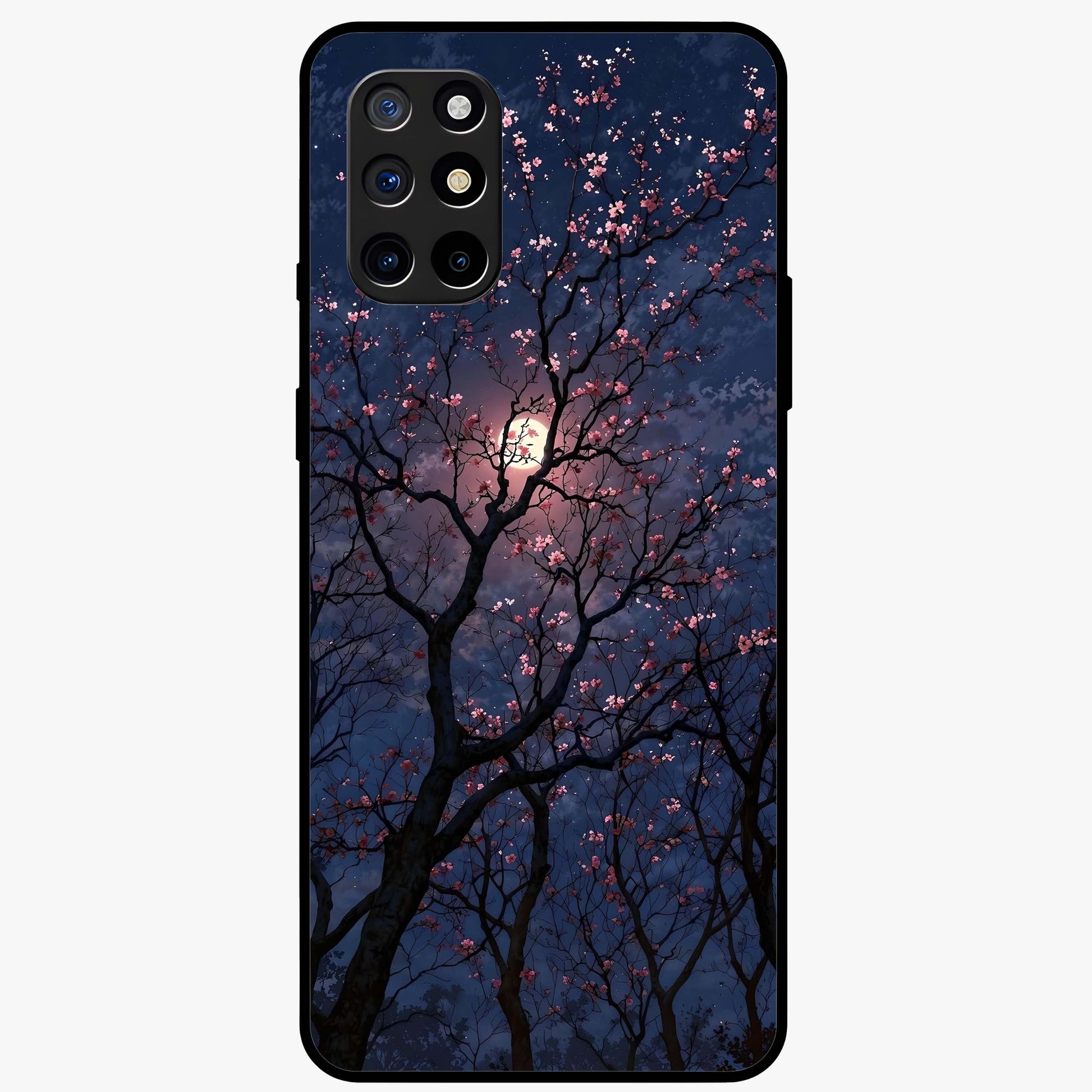 Twilight Sakura Serenade Glass Case showing flat back view with cherry blossom artwork at twilight and glossy glass finish.