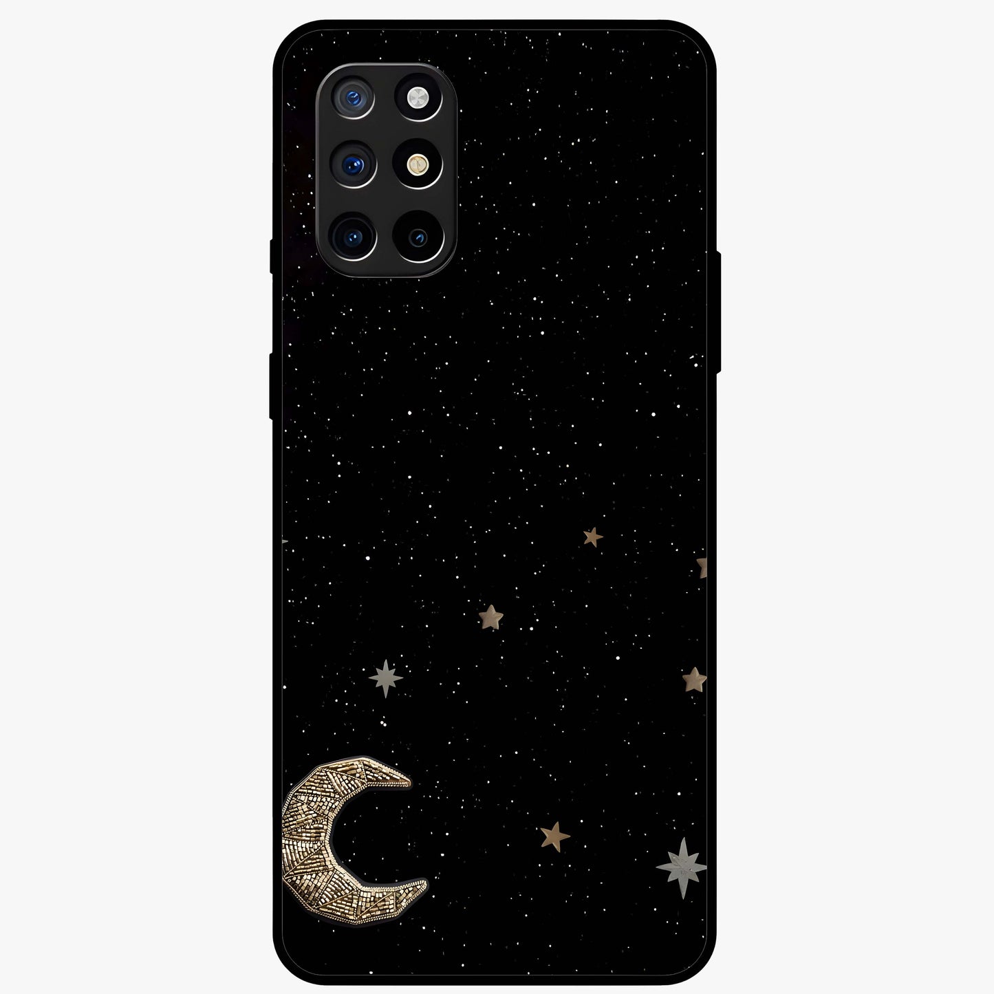 Twinkle Star With Half Moon Glass Case showing flat back view with star and half moon artwork and glossy glass finish.