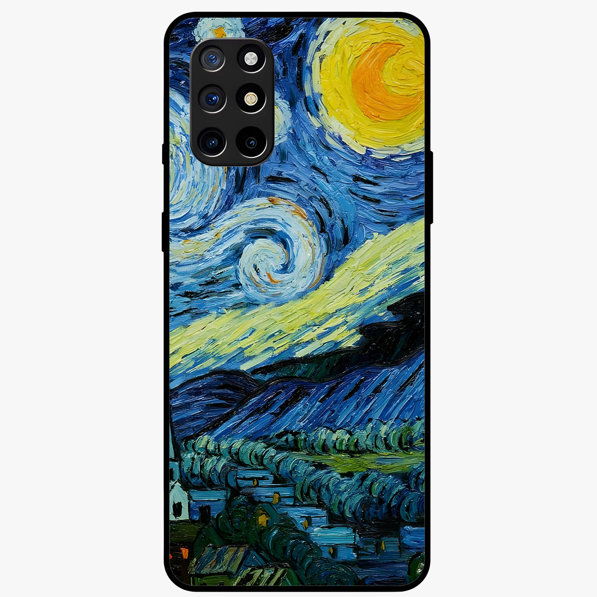 Van Gogh Art Glass Case showing flat back view with classic painterly artwork inspired by Van Gogh style and glossy glass finish.