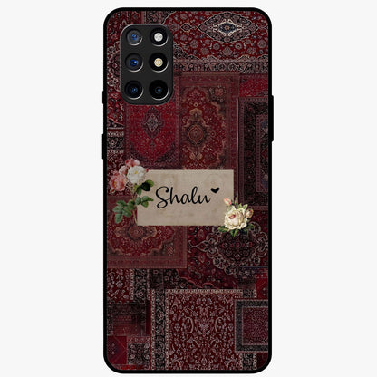 Velvet Wine Pattern Custom Name Glass Case showing flat back view with elegant wine colored pattern artwork and personalized name design.