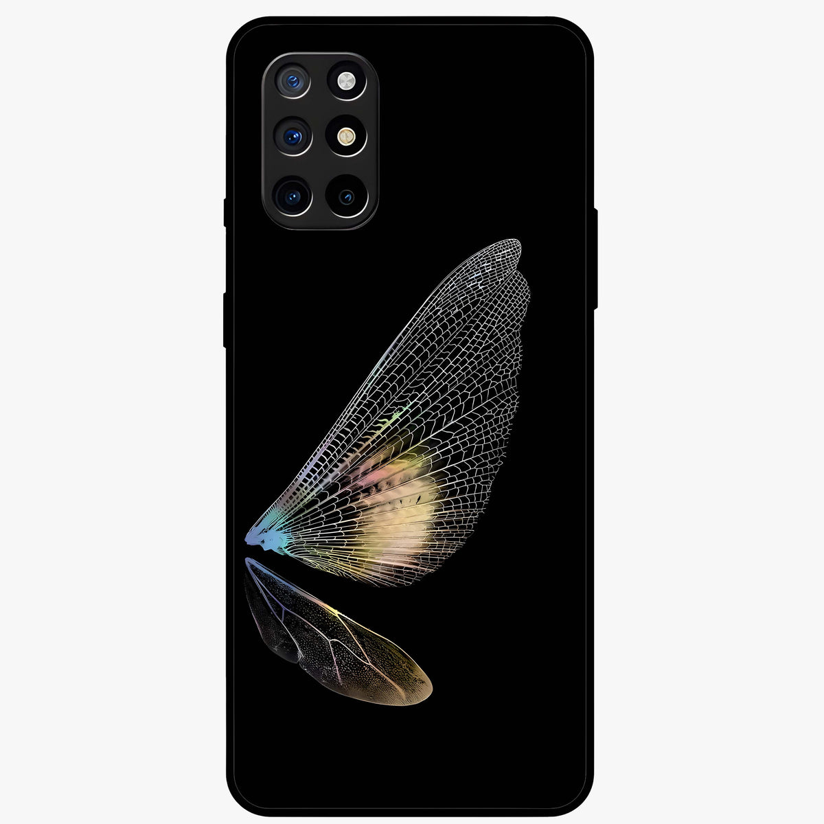 Whispers Of Wings Glass Case showing flat back view with graceful wing inspired artwork and glossy glass finish.