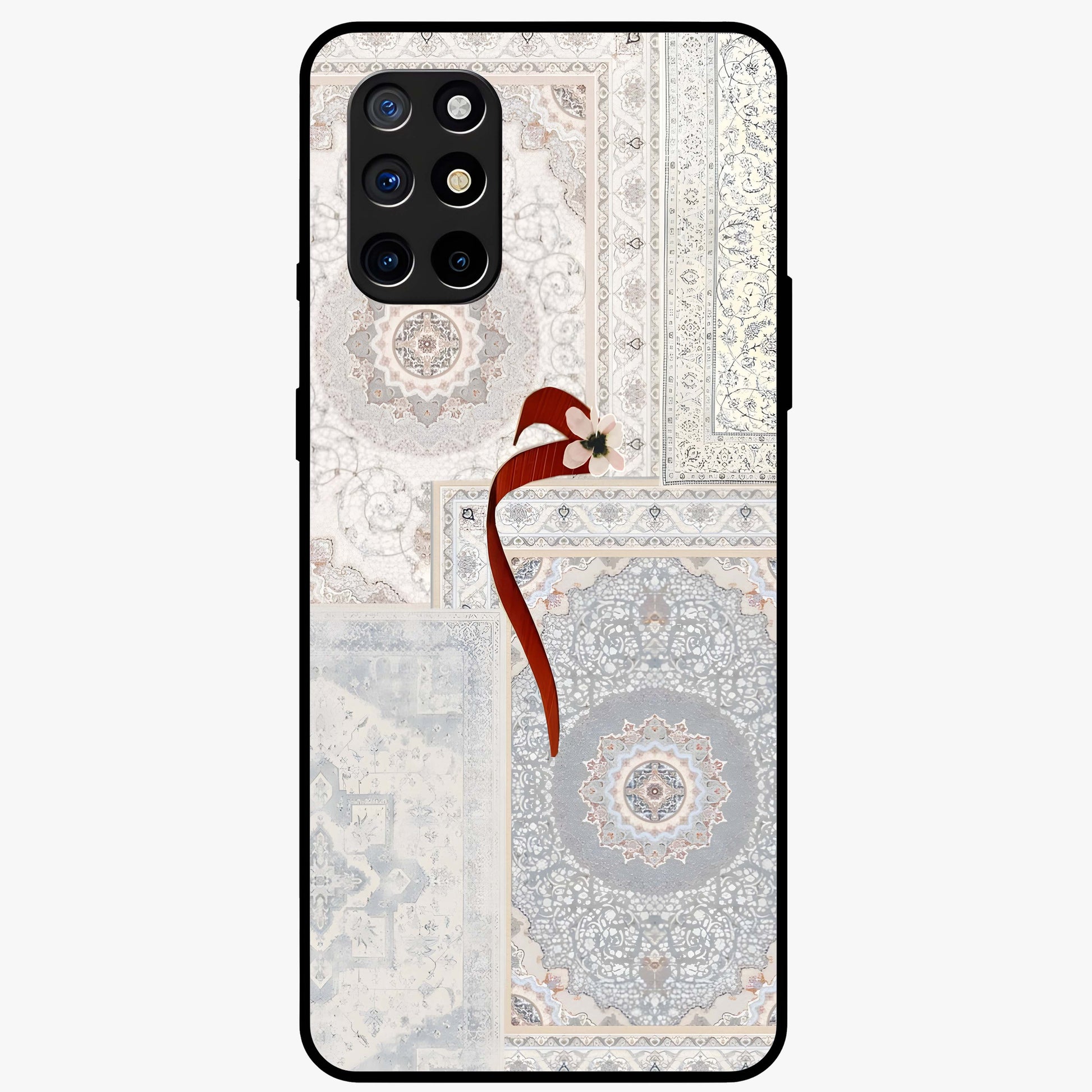 White Aesthetic Bow Glass Case showing flat back view with minimal bow artwork and glossy glass finish.