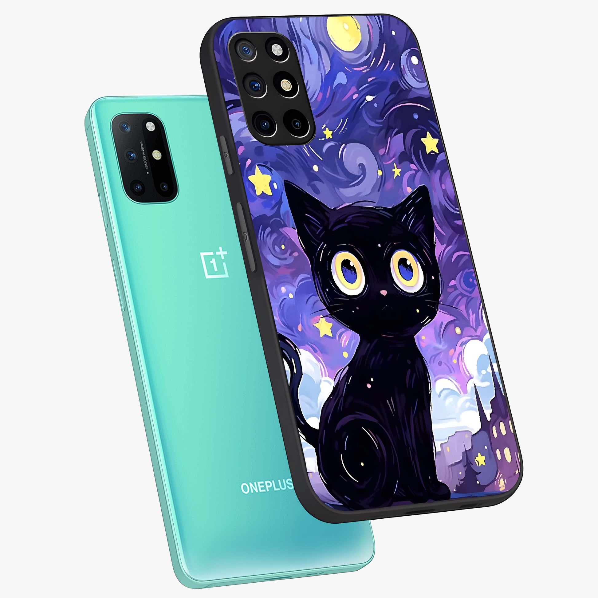 Abstract Cat Art Glass Case displayed in angled mockup highlighting modern abstract cat artwork and sleek glass surface.