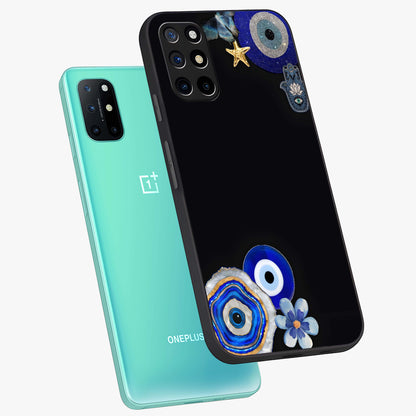 Aesthetic Blue Evil Eye Glass Case displayed in angled mockup highlighting blue evil eye symbol and spiritual aesthetic design.