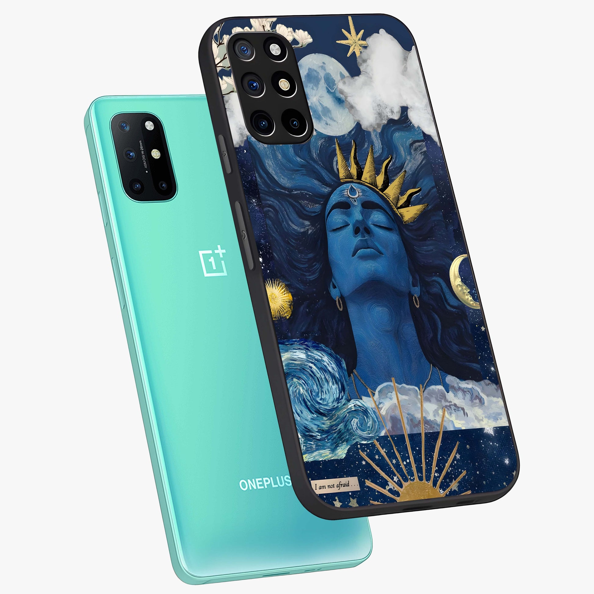 Aesthetic Lord Shiva Glass Case displayed in angled mockup highlighting spiritual Shiva illustration and sacred aesthetic design.