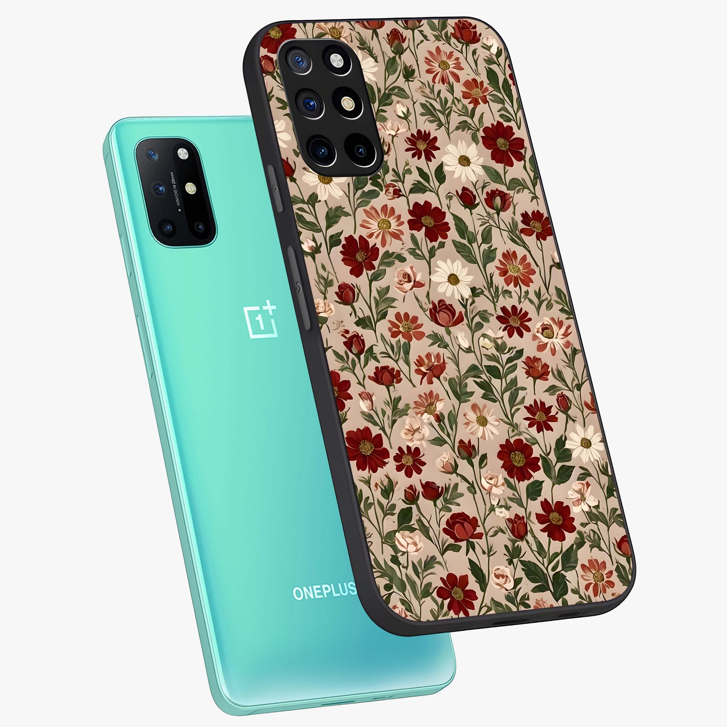 Biege Flower With Leaf Glass Case displayed in angled mockup highlighting minimal floral leaf design and elegant aesthetic.