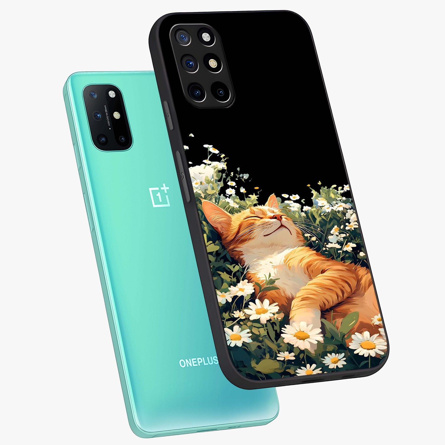 Blissful Bloom Cat Glass Case displayed in angled mockup highlighting playful feline illustration with soft floral aesthetic.