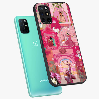 Blossoms of Rajasthan Glass Case displayed in angled mockup highlighting vibrant floral pattern with cultural aesthetic style.