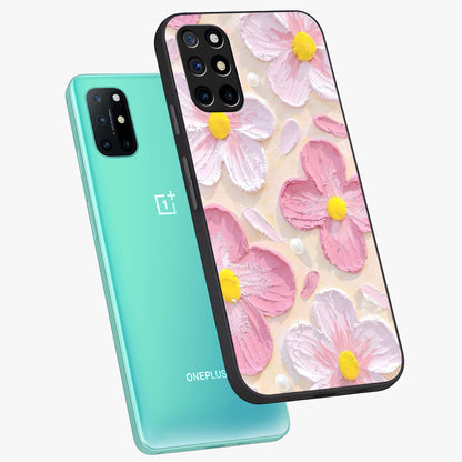 Blush Bloom Texture Glass Case displayed in angled mockup highlighting subtle bloom pattern with aesthetic pastel design.