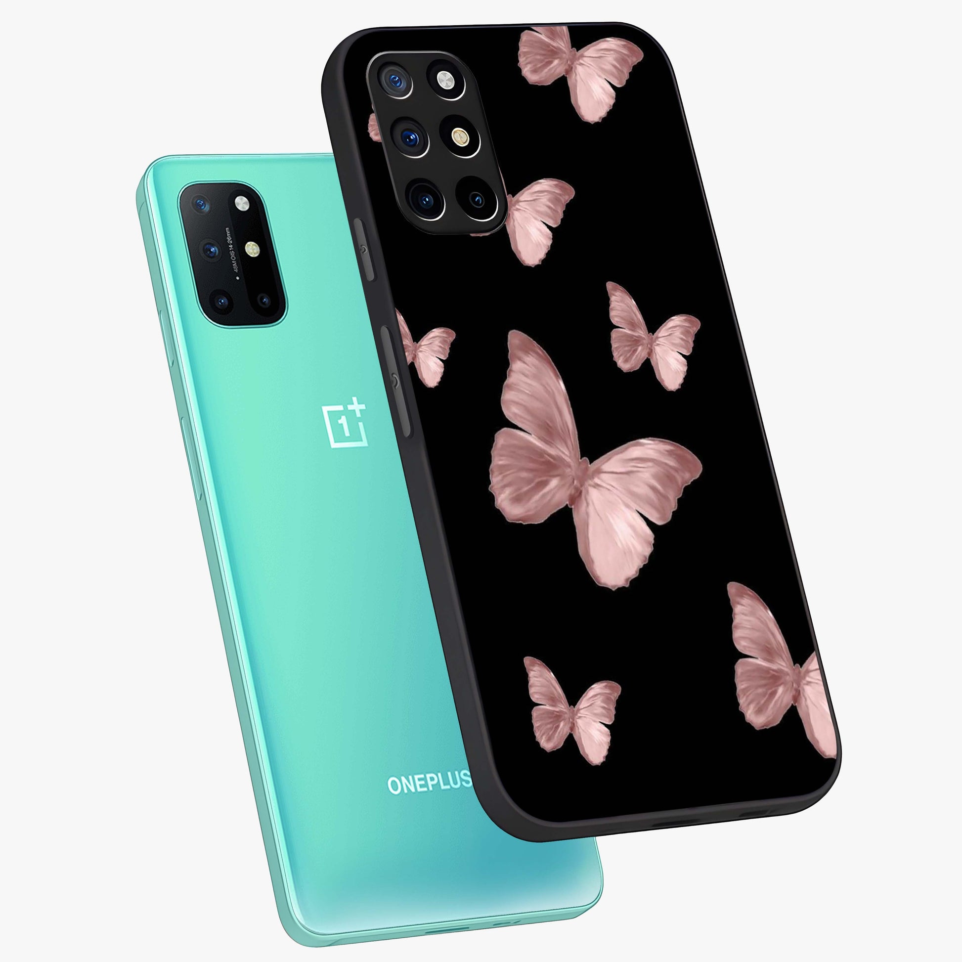 Butterfly Pattern Glass Case displayed in angled mockup highlighting delicate butterfly design and aesthetic pattern style.