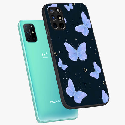 Butterfly With Stars Pattern Glass Case displayed in angled mockup highlighting dreamy butterfly and star design with aesthetic theme.