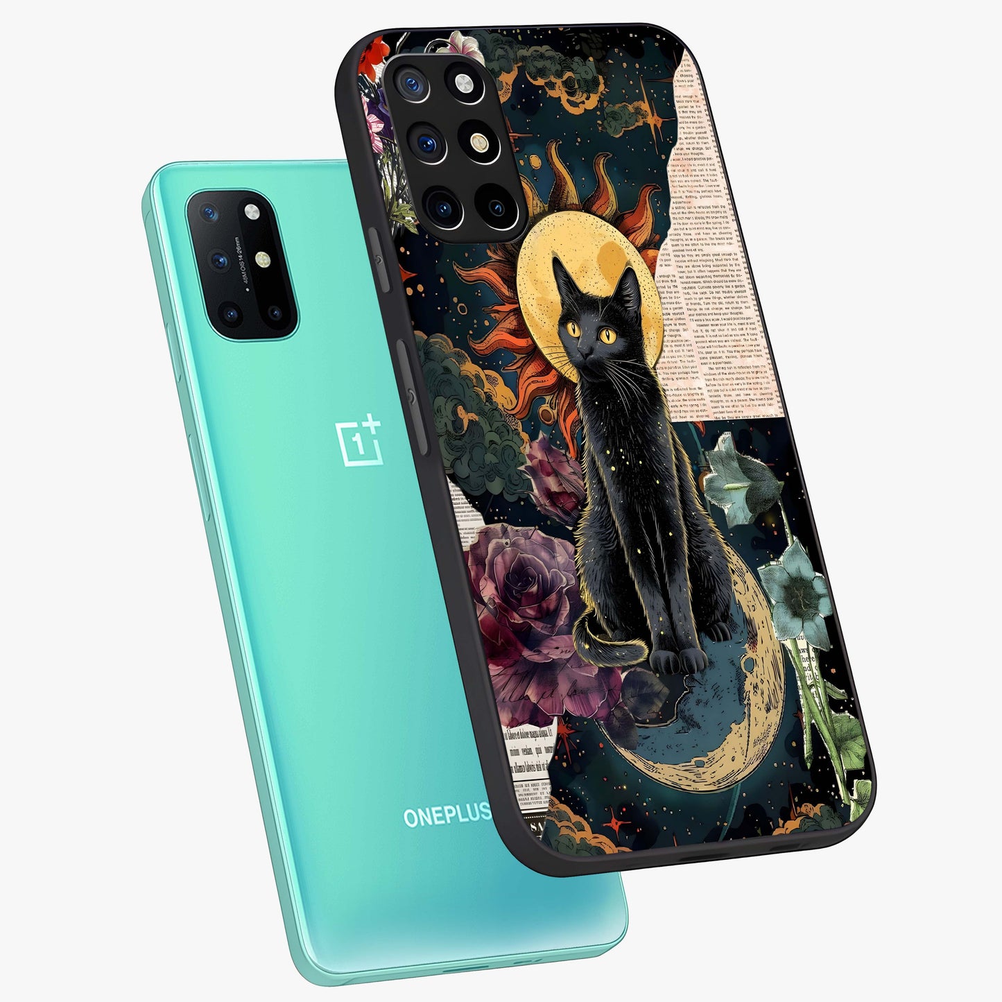 Celestial Black Cat Glass Case displayed in angled mockup highlighting cosmic black cat design with celestial aesthetic.